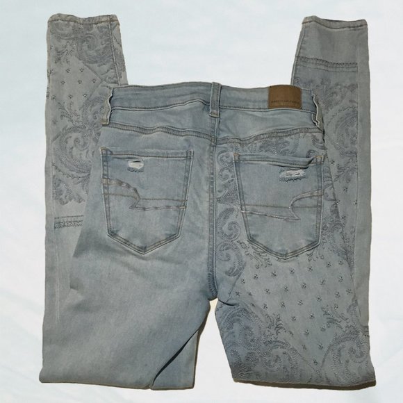 American Eagle Outfitters Denim - American Eagle Light Wash Embroidered Super Hi-Rise Jeggings